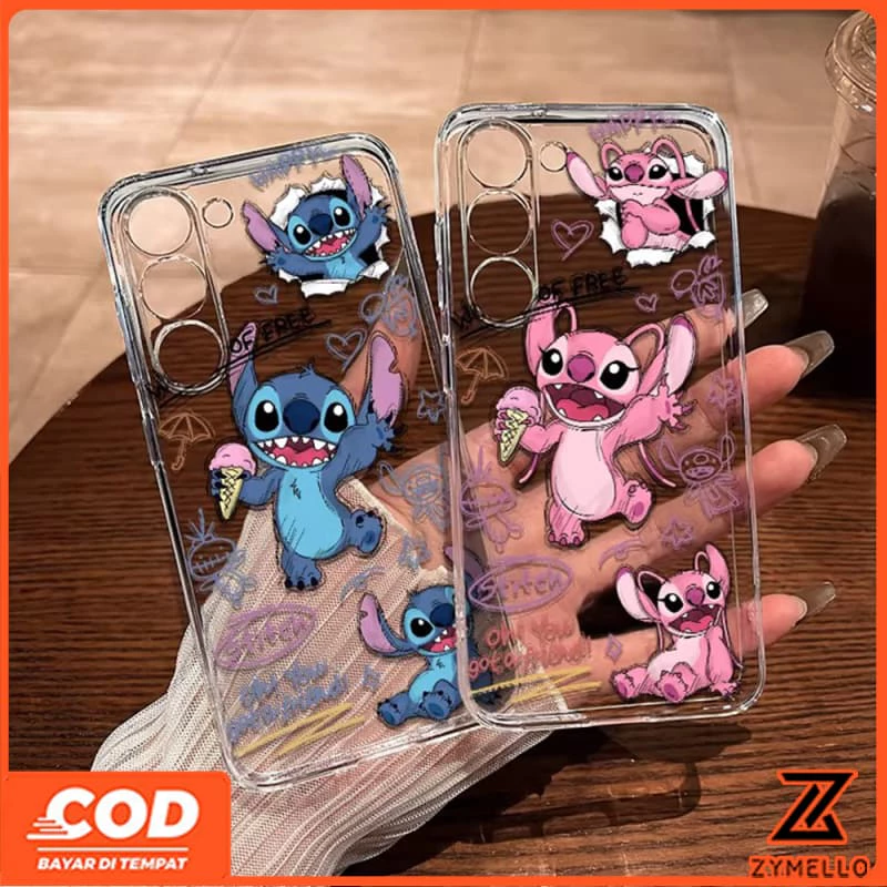 เหมาะสําหรับ OPPO Reno16F 16Pro 15F 15ProMax 14F 14Pro 13F 13Pro 12F 12Pro 11F 11Pro 10Pro 8T 8Z 7Z 6Z การ์ตูนอวยพร Stitch และ Angel กันกระแทกเคสโทรศัพท์ TPU