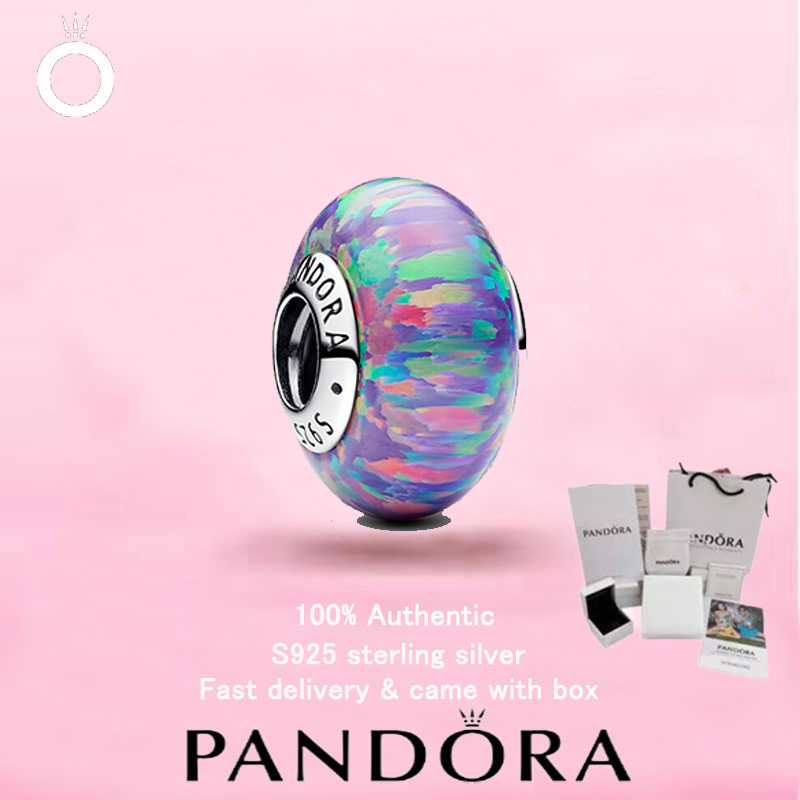 (49) PANDORA S925 Sterling Silver Opalescent Purple Charm - Perfect Gift for Valentine's Day
