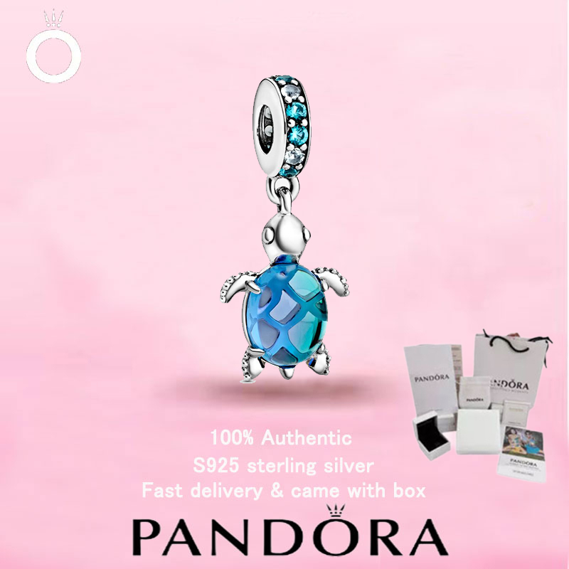 เครื่องประดับ Pandora สเตอร์ลิงซิลเวอร์ ตุ๊กตาห้อยกระดิ่งเต่าทะเล Murano Glass พร้อมให้เป็นของขวัญวันวาเลนไทน์