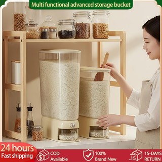Multi Functional Household Press Type Transparent Rice Container Storage Box with Large Capacity Insect Proof Moisture Proof Sealed Food Grade Rice Bucket