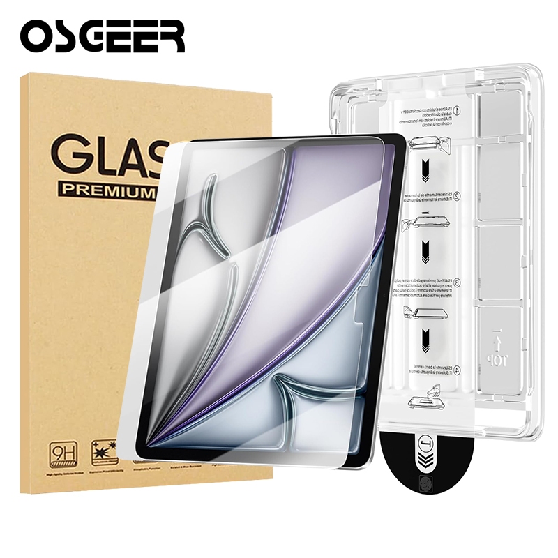 OSGEER ติดตั้งง่ายอัตโนมัติฝุ่นกระจกนิรภัยสําหรับ iPad Pro 2026 2025 2024 Pro 11 13 M4/M5 Air 8 7 6 5 4 M4 M3 Pro gen 10 11 12 10.9 10.2 9 8 7 9.7 6 5 หน้าจอ ตัวป้องกัน