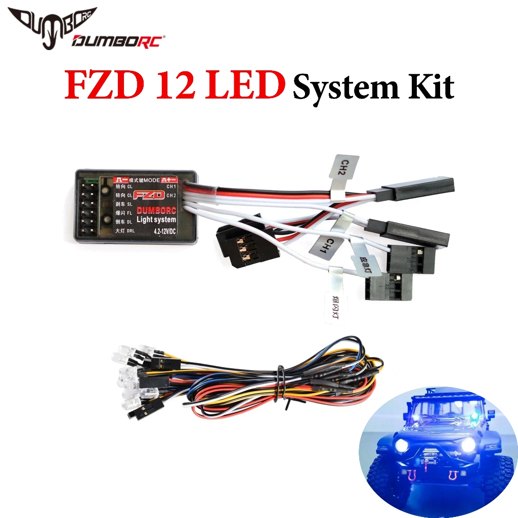 DUMBORC FZD RC รถจําลอง Light Controller 12 LED ระบบชุดสําหรับ 1/10 1/8 RC Drift TAMIYA CC01 4WD Axial SCX10 RC รถรถบรรทุก