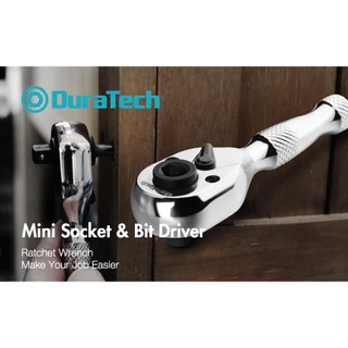 DURATECH ประแจวงล้อ Stubby ขนาด 1/4 นิ้ว, ประแจกระบอก, ไดร์เวอร์ Socket & Bits, 72 ฟัน, โครเมียมอัลลอยด์, เสร็จสิ้นชุบโครเมี่ยม, ซ่อมรถจักรยานยนต์, เครื่องมือซ่อมรถยนต์