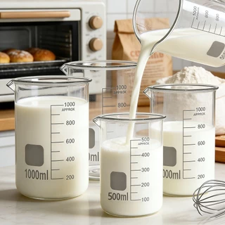 ถ้วยตวงแก้วบอโรซิลิเกตสูง 50-1000มล ทนความร้อน -20℃ ถึง150℃ Lab Kitchen Beaker เครื่องชั่งใส