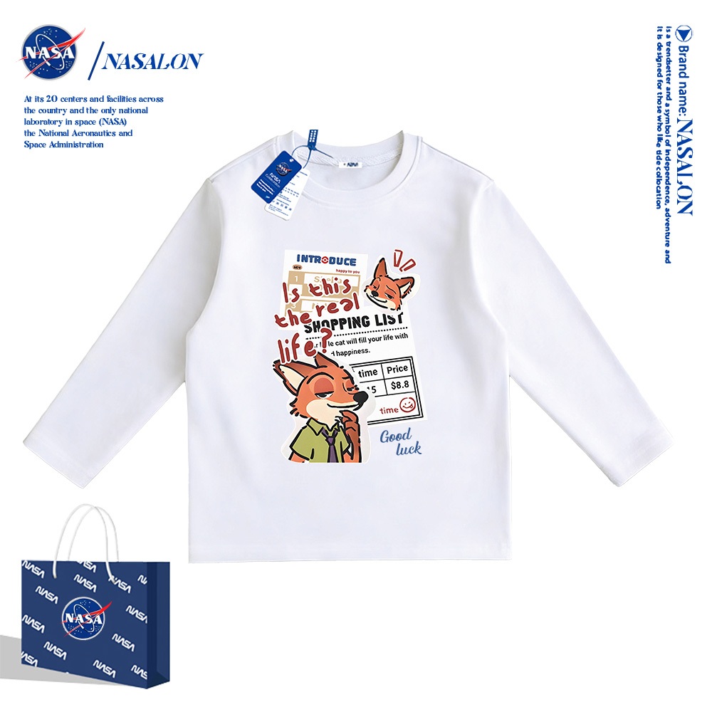 NASA เสื้อแขนยาวเด็ก Judy Nick ลายการ์ตูน เสื้อยืดแขนยาวสีขาว cotton 100% ระบายอากาศดี ใส่ได้ทั้งเด็กชาย-หญิง