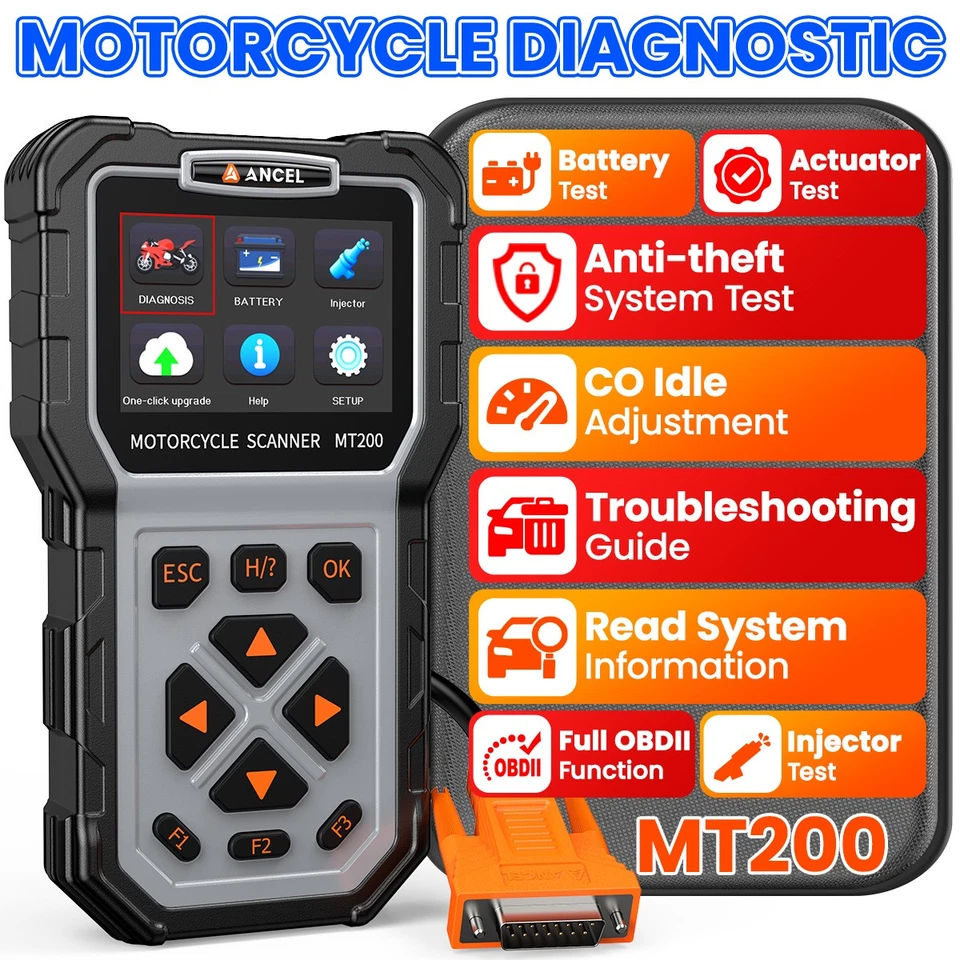 ANCEL MT200 Obd2 เครื่องสแกนมอเตอร์ไซค์ บิ๊กไบค์ เครื่องมือซ่อมแซม ทดสอบหัวฉีด สําหรับ Suzuki Kawasa
