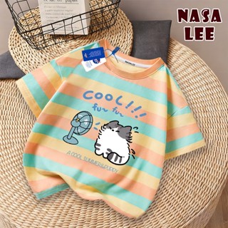 【จัดส่งภายในวันเดียวกัน】 NASA เสื้อยืดเด็กลายทางสีเหลืองน้ำเ…