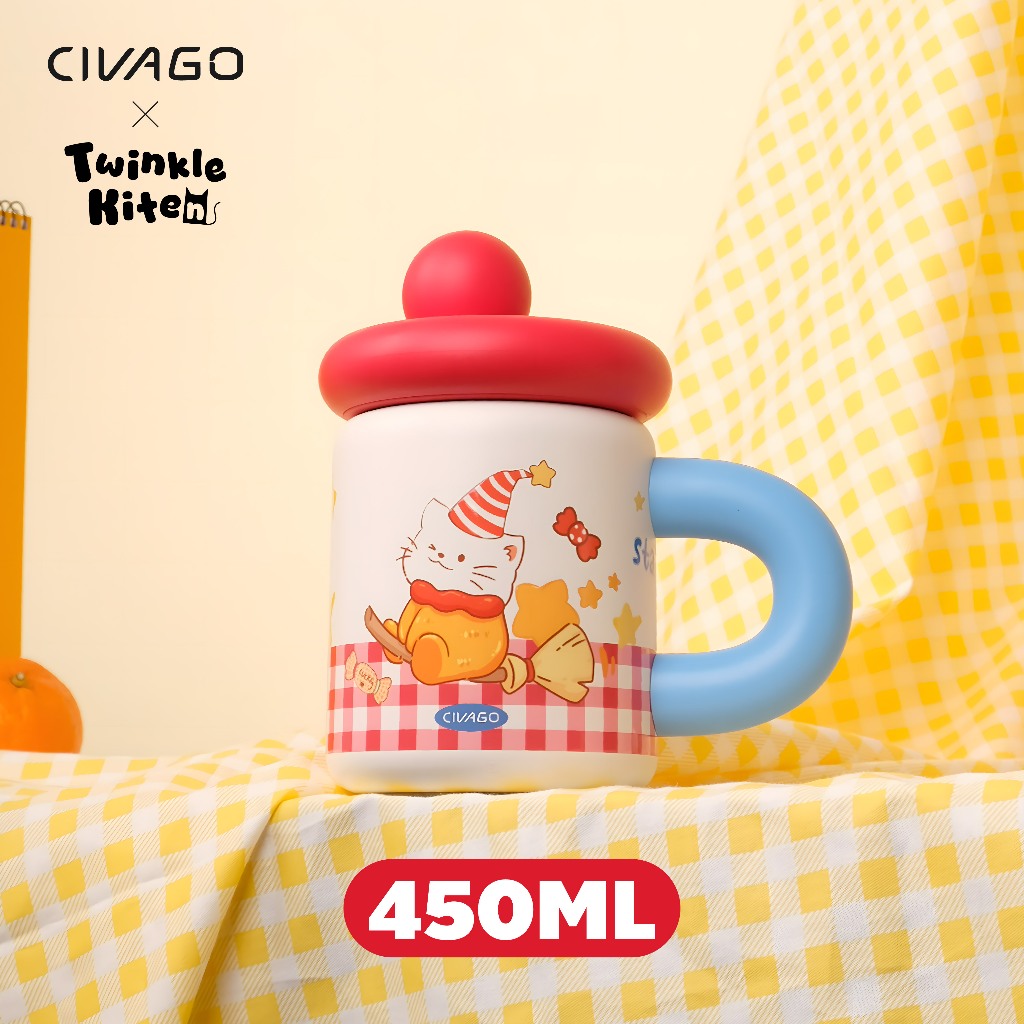 CIVAGOxTwinkle Kiten（15oz/450ml）แก้วน้ําหุ้มฉนวนสุญญากาศพร้อมฝาปิด 316 แก้วกาแฟสแตนเลส สินค้าน่ารัก ของขวัญ