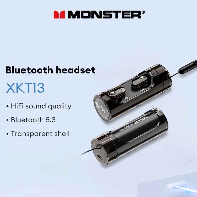 Monster XKT13 หูฟังบลูทูธ HIFI Surround สวมใส่สบายเปลือกโปร่งใสขนาดเล็กแบบพกพาบลูทูธ 5.3