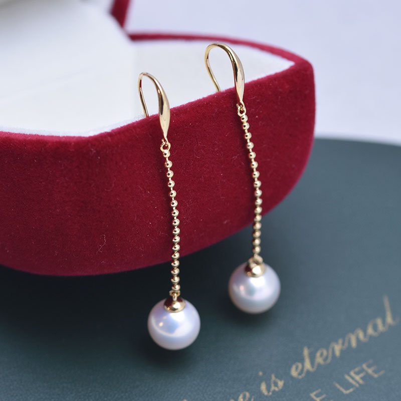 ต่างหูและสร้อยคอมุกขนาด9-10มม. จากสเตอร์ลิงซิลเวอร์ S925 ประดับด้วยทอง 18K