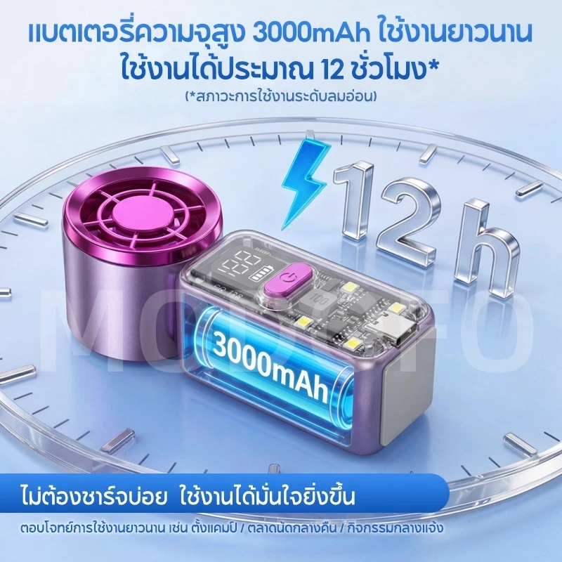 MODOFO พัดลมมือถือพกพา ความเร็วสูง ไฟ LED ในตัว เสียงเบา thumbnail 8