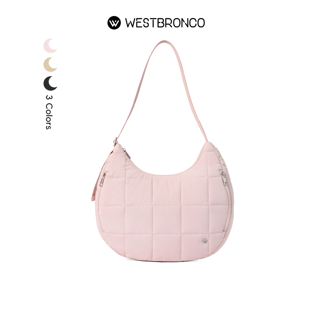 WESTBRONCO รุ่น Mochi(โมจิ) กระเป๋าทรงพระจันทร์แบบนุ่มฟู กระเป๋าสะพายไหล่สำหรับผู้หญิง ผลิตจากผ้าไนลอน มาพร้อมสายสะพายไหล่ปรับความยาวได้