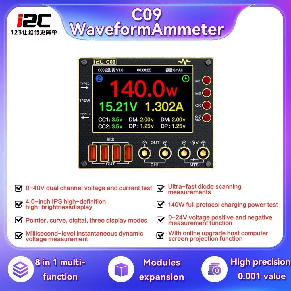 I2C C09 แอมมิเตอร์เวฟ | Pointer Curve Display การตรวจจับแรงดันไฟฟ้าปัจจุบัน