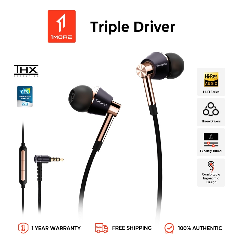 1MORE Triple Driver หูฟัง Hi-Res แบบ 3 ไดรเวอร์ ดีไซน์ Hybrid: 1 ไดนามิก + 2 BA รับรองเสียง Hi-Res ต