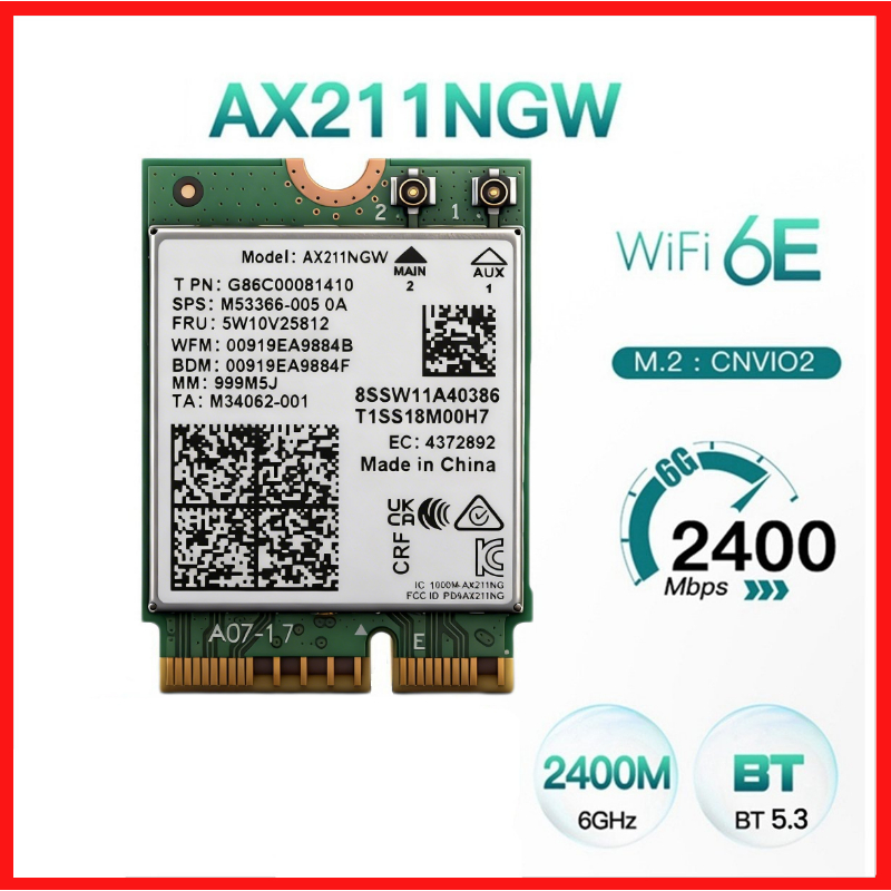 WiFi 6E AX211NGW Tri Band 2.4G/5G/6Ghz เครือข่ายไร้สาย Wifi การ์ดอะแดปเตอร์สําหรับ BT 5.2 AX211 M.2 