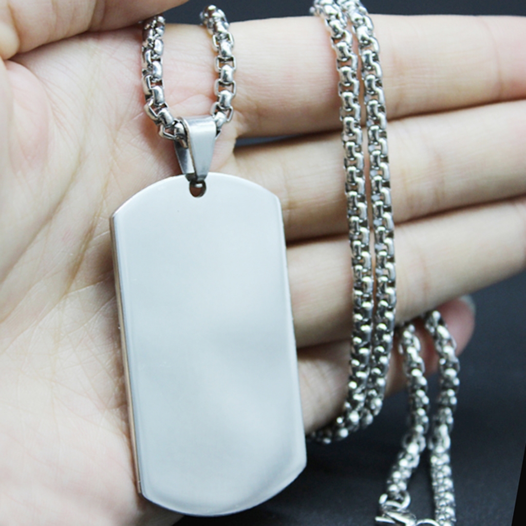 1PC 316L สร้อยคอจี้สแตนเลสสีเงินเปล่าแท็กสุนัขแผ่น Army Biker สร้อยคอโซ่ชายหญิง
