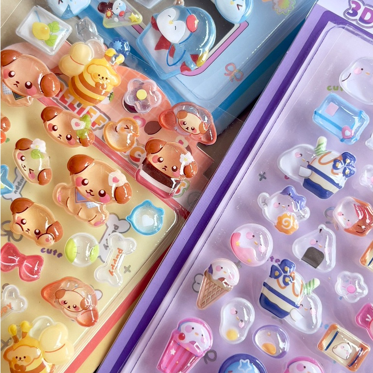OHAYA |3D คริสตัลนูนสติกเกอร์น่ารักสัตว์เลี้ยง Paradise สติกเกอร์ฟองสั่น Happy diy ถ้วยน้ําเคสโทรศัพท์คู่มือแลกเปลี่ยนสติกเกอร์