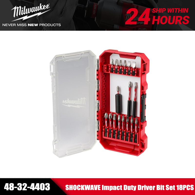 Milwaukee 48-32-4403 SHOCKWAVE Impact Duty Driver Bit ชุด 18PC ทนทานไขควงชุด Slotted เจาะ Bit