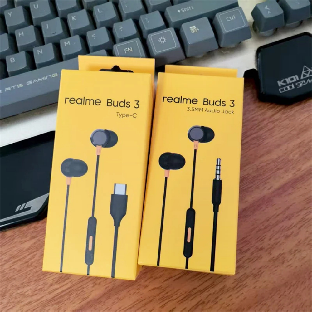 Realme Buds 3 3.5 มม./ประเภท C หูฟังชนิดใส่ในหูชุดหูฟังกีฬาแบบมีสายพร้อมไมโครโฟนสําหรับ Realme 15 14
