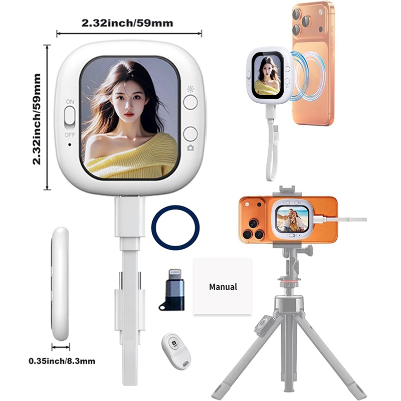 หน้าจอมอนิเตอร์เซลฟี่ไร้สายขนาดเล็ก,หน้าจอจอภาพเซลฟี่ 4K แม่เหล็กพร้อมสตรีมสดวล็อก/เซลฟี่,สําหรับไอโฟน/แอนดรอยด์