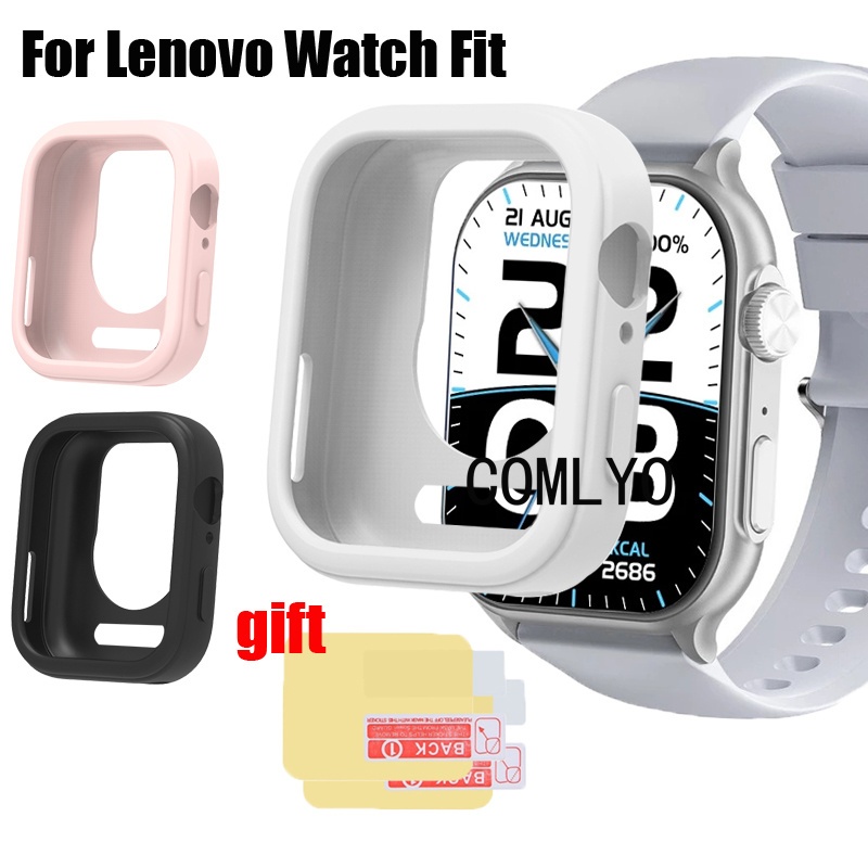 For Lenovo Smart Watch Fit 1.96''  สมาร์ทนาฬิกากรณีป้องกันกันชนซิลิโคนนุ่มครึ่งฝาครอบป้องกันหน้าจอฟิล์ม