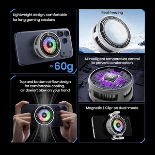 BlueWow K3 AI Phone Cooler สําหรับโทรศัพท์มือถือพัดลม Phablet Semiconductor แช่แข็งจริง/จอแสดงผลพลังงาน/แสงที่มีสีสัน / การปรับ 4 ระดับ