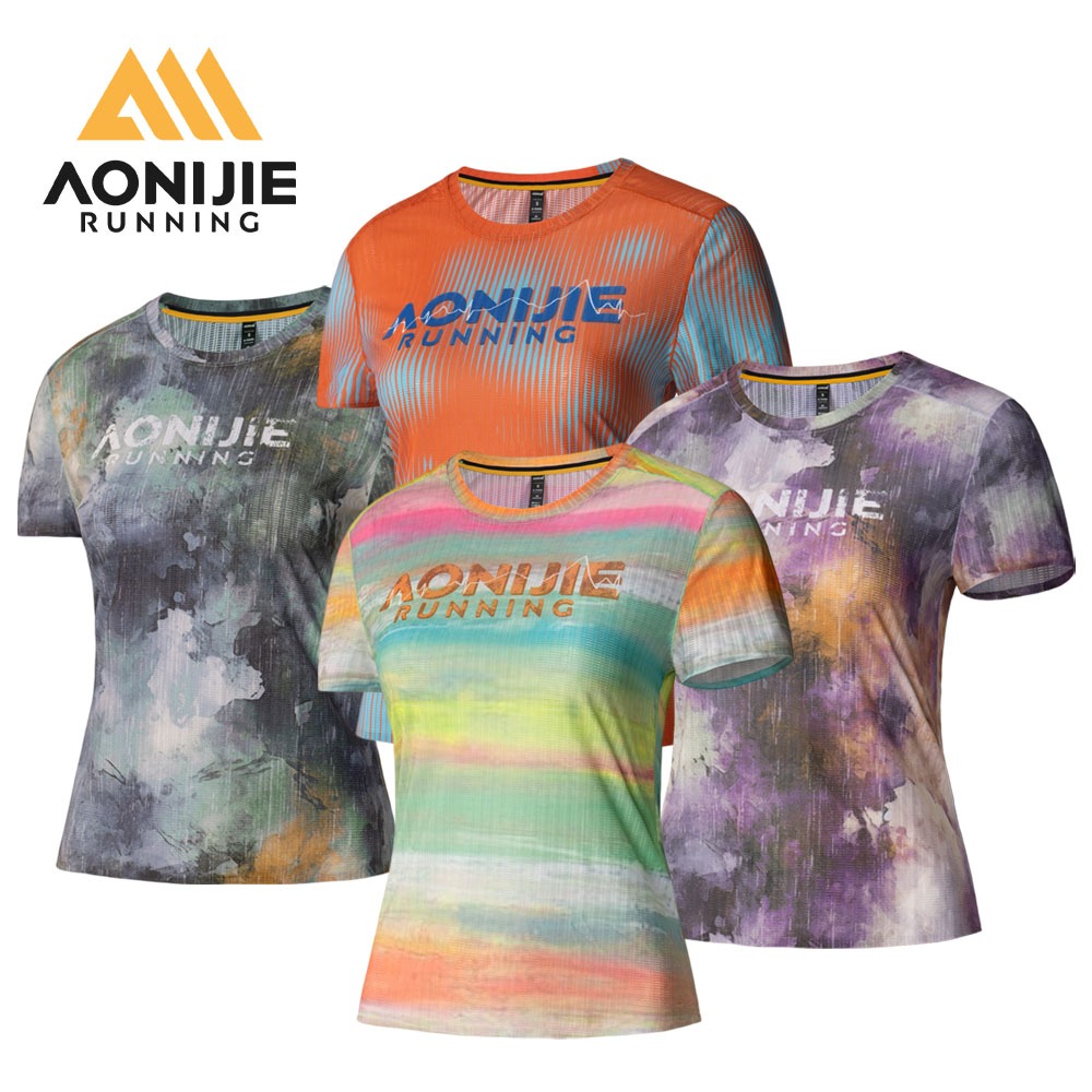 AONIJIE FW6262 เสื้อออกกําลังกายสตรีเสื้อแขนสั้นระบายอากาศและแห้งเร็วเสื้อแข็งแรงสําหรับวิ่งยิมที