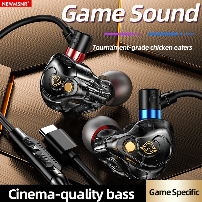 NEWMSNR (ถุงเก็บของฟรี) Cinema-คุณภาพ 8D Bass หูฟัง Super HD ไมโครโฟน E-Sports เกมชุดหูฟังลดเสียงรบกวนหูฟังชนิดใส่ในหู TYPE-C กันน้ําเหงื่อฟังของแท้ ใช้งานกับ และอื่นๆ