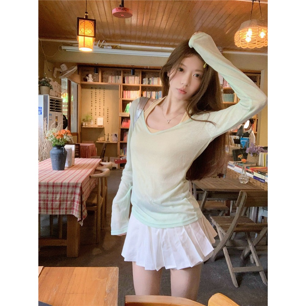 เสื้อยืดแขนยาวกันแดดรุปแบบเกาหลี คอวีทรงคลาย ราคา ถูกที่สุด ดีลบีเคเค แกลเลอรีภาพที่ 7