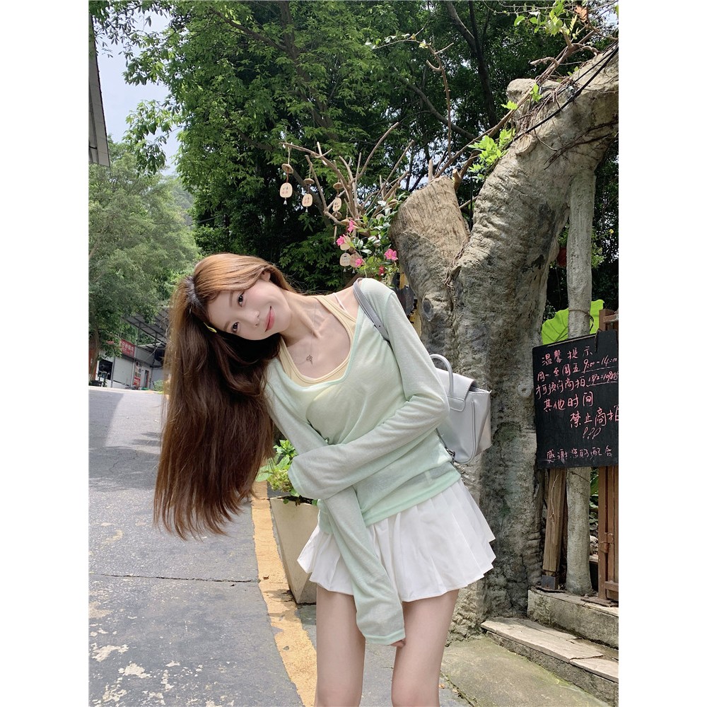 เสื้อยืดแขนยาวกันแดดรุปแบบเกาหลี คอวีทรงคลาย ราคา ถูกที่สุด ดีลบีเคเค แกลเลอรีภาพที่ 4