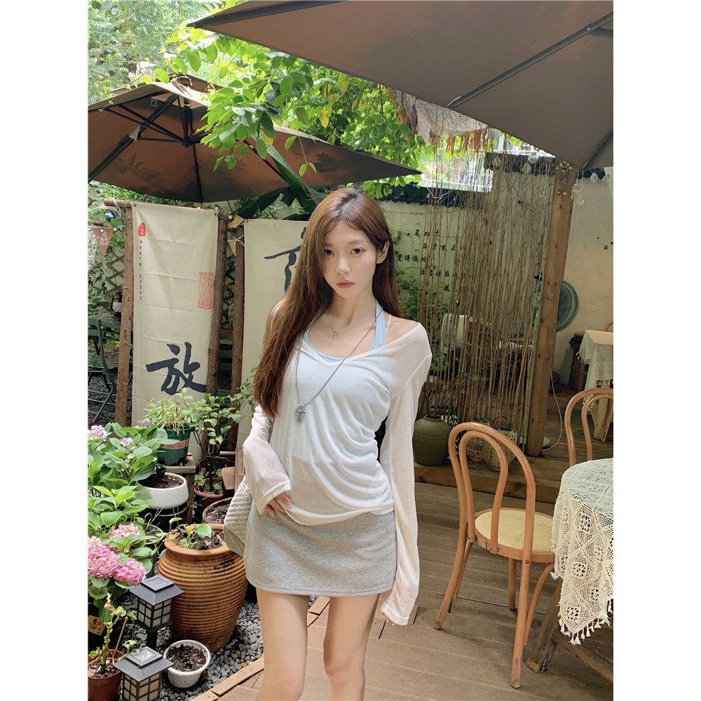 เสื้อยืดแขนยาวกันแดดรุปแบบเกาหลี คอวีทรงคลาย ราคา ถูกที่สุด ดีลบีเคเค แกลเลอรีภาพที่ 5