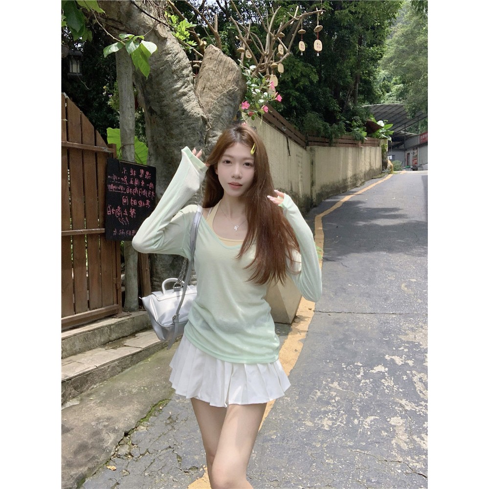 เสื้อยืดแขนยาวกันแดดรุปแบบเกาหลี คอวีทรงคลาย ราคา ถูกที่สุด ดีลบีเคเค แกลเลอรีภาพที่ 8