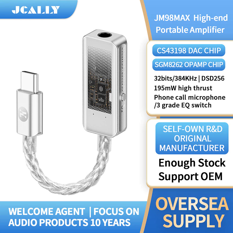 JCALLY JM98MAX เครื่องขยายเสียงแบบพกพาระดับไฮเอนด์ DAC 32bit 384kHz และ DSD256 USB-C ถึง 3.5 มม.