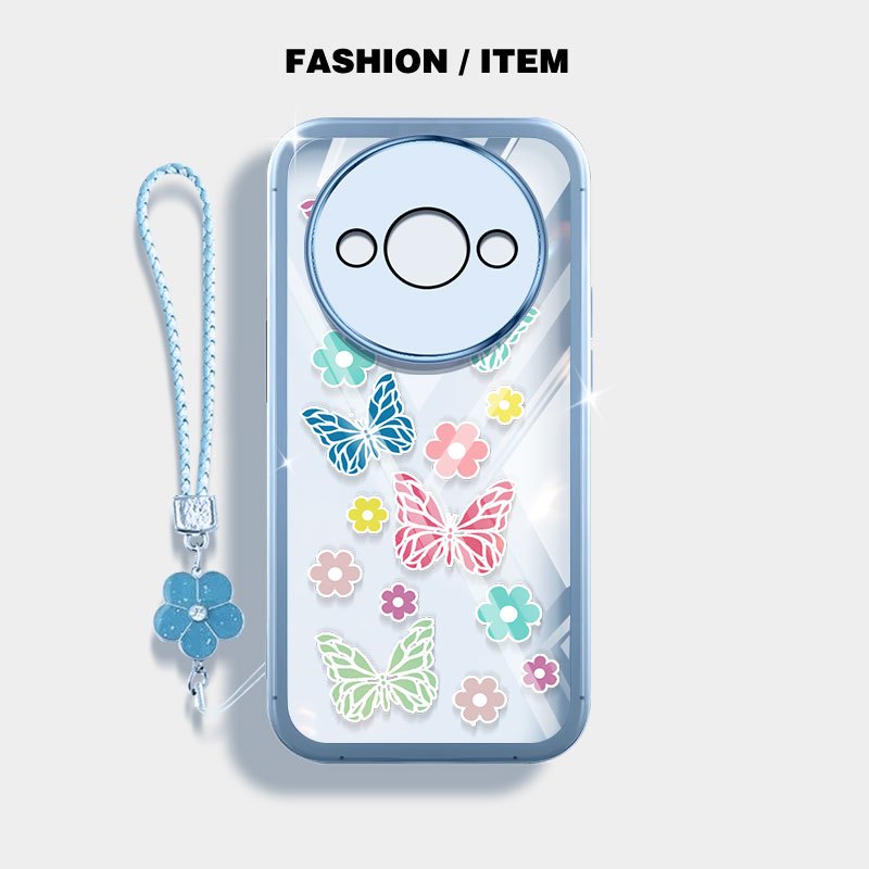 VRQR สําหรับ Xiaomi Redmi A3 4G A3X 4G Poco C61 4G Dopamine Mini ผีเสื้อเคสโทรศัพท์ใสพร้อมเชือกดอกไม