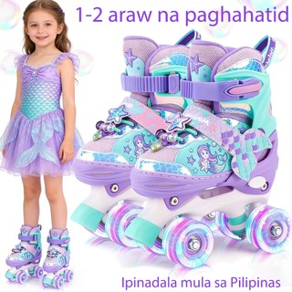 Girls Mermaid Roller skates for Kids Roller Skates shoes Child Unicron Skating Quad Skates Kids Adjustable Size Light Up Skates shoes for Birthday Gifts Christmas and New Year Gifts