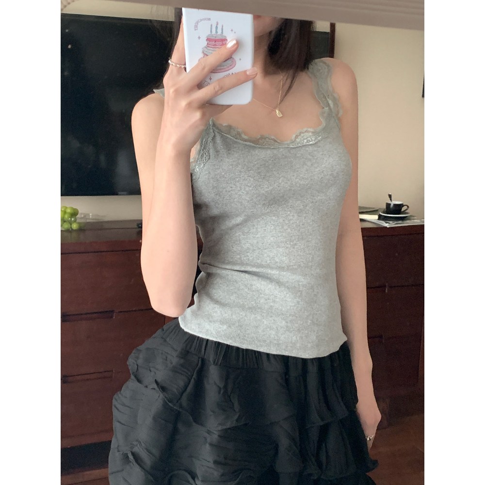 SELVZE เสื้อกั๊กสตรี สายเดี่ยว เสื้อแขนกุด เสื้อเกาะอก ทรงสลิมฟิต เสื้อรัดรูป เซ็กซี่ ลุคคุณหนู  KU-LZ2072