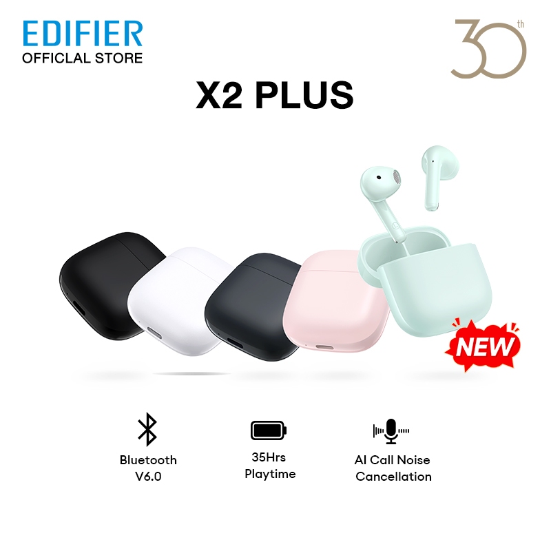 EDIFIER X2 PLUS หูฟังบลูทูธไร้สายแบบอินเอียร์ เบสแรง บลูทูธ 6.0 เชื่อมต่อเสถียร การสนทนาที่ชัดเจนด้วยอัลกอริทึม AI เล่นเพลงได้ 35 ชั่วโมง ไดรเวอร์ไดนามิก 13.6 มม. กันน้ำระดับ IP54 ควบคุมผ่านแอปพลิเคชัน
