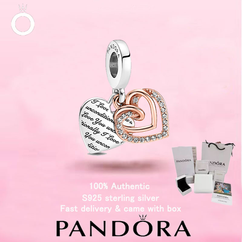 (137)ใหม่ PANDORA S925 เครื่องประดับเงินสเตอร์ลิงของขวัญวันวาเลนไทน์ Top Choice ต่างหูหัวใจทาสีมือประกาย