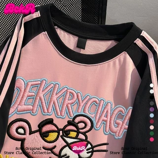 【จัดส่งตลอด24ชั่วโมง】🔥BCKRลายสามแถบ ตัดสี เสื้อผญ เสื้อ🩷การ์ตูน ลายตัวละคร oversize คอกลม เสื้YG4497