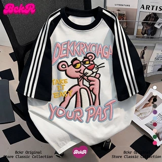 【จัดส่งตลอด24ชั่วโมง】🔥BCKRลายสามแถบ ตัดสี เสื้อผญ เสื้อ🩷การ์ตูน ลายตัวละคร oversize คอกลม เสื้YG4497