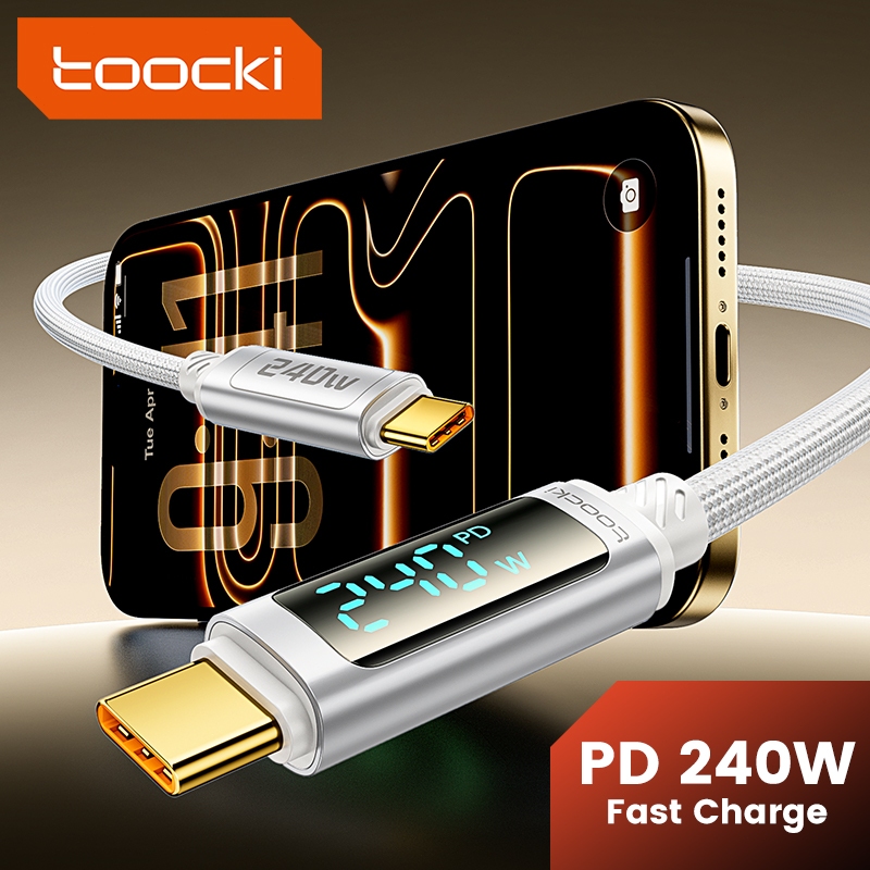 Toocki 240W Super Fast Charging ประเภท C ถึง Type C ข้อมูลสายสมาร์ท OLED Digital Display PD 3.1 Protocol รองรับ SFC2.0 สําหรับโทรศัพท์ Samsung 17-15 Pro Max แล็ปท็อปแท็บเล็ต