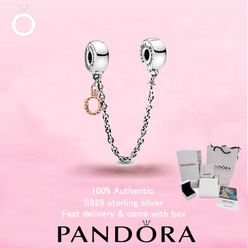 (108)ใหม่ PANDORA S925 เครื่องประดับเงินสเตอร์ลิงของขวัญวันวาเลนไทน์ Top Choice Dangling Crown O Safety Chain Charm