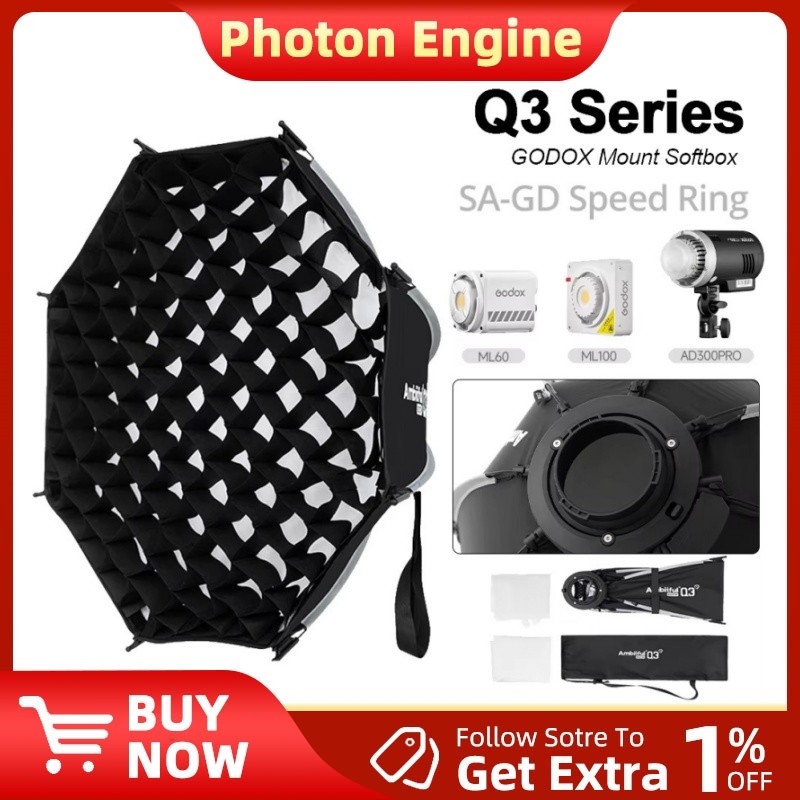 AMBITFUL Q3 Series Softbox 40 ซม.60 ซม.Quick Release Softbox มาตรฐาน SA-GD แหวนสําหรับ GODOX ML60 ML