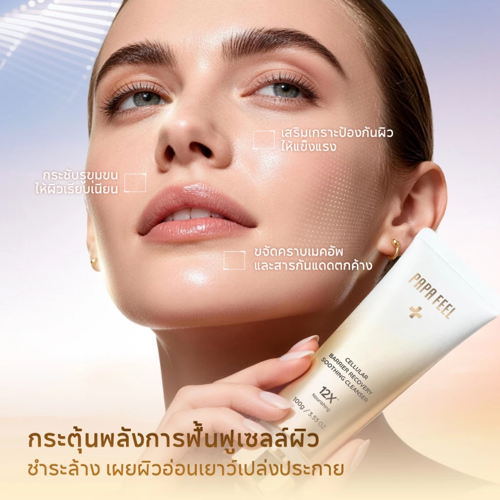 PAPA FEEL [FDA รับรอง] 12X เซ็ทสกินแคร์ระดับเซลล์ 4 ชิ้น CELLULAR BARRIER RECOVERY FIRMING CREAM 50g + MICRO-CAPSULE SERUM 30ml + MICRO-CAPSULE TONER 100ml + SOOTHING CLEANSER 100ml เหมาะสำหรับผิวมีริ้วรอย|เกราะผิวอ่อนแอ, เนื้อบางเบา ใช้ได้กับผิวแพ้ง่าย thumbnail 5