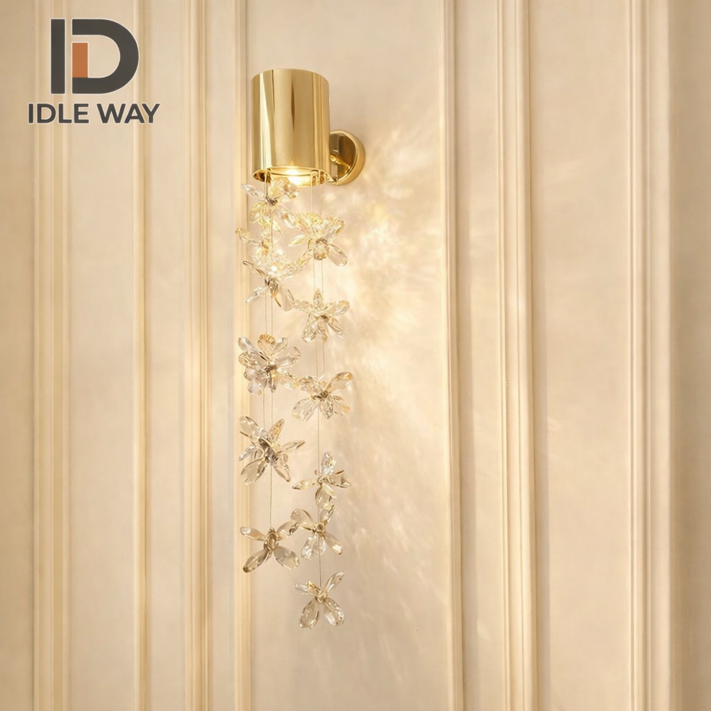 IDLEWAY โคมไฟติดผนังคริสตัลดอกไม้ WD5332 Art Unique Creative ดอกไม้โรแมนติกโคมไฟข้างเตียงห้องนอน