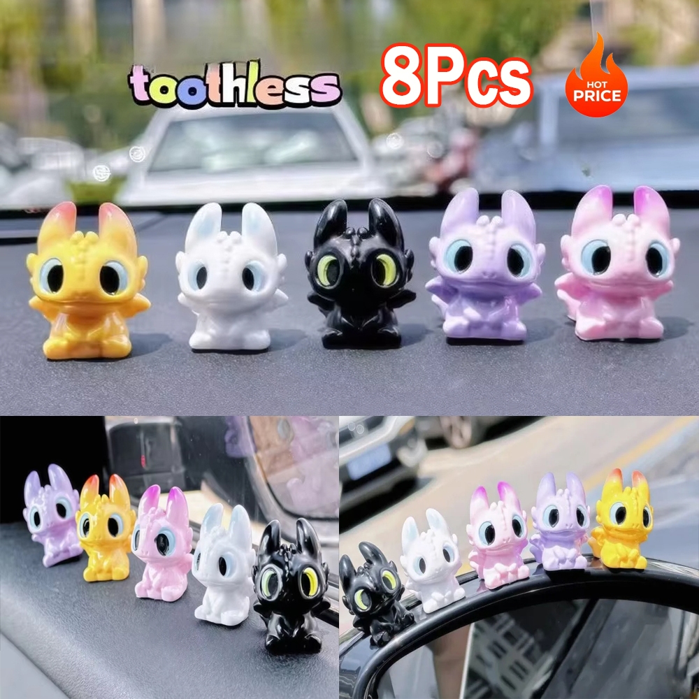 8PCS Mini สีสัน Toothless Dragon Figurines น่ารักการ์ตูนสะสมตัวเลขการกระทําสําหรับแดชบอร์ดรถ,เดสก์ท็อปตกแต่ง,เด็กของขวัญและวันหยุดปัจจุบัน