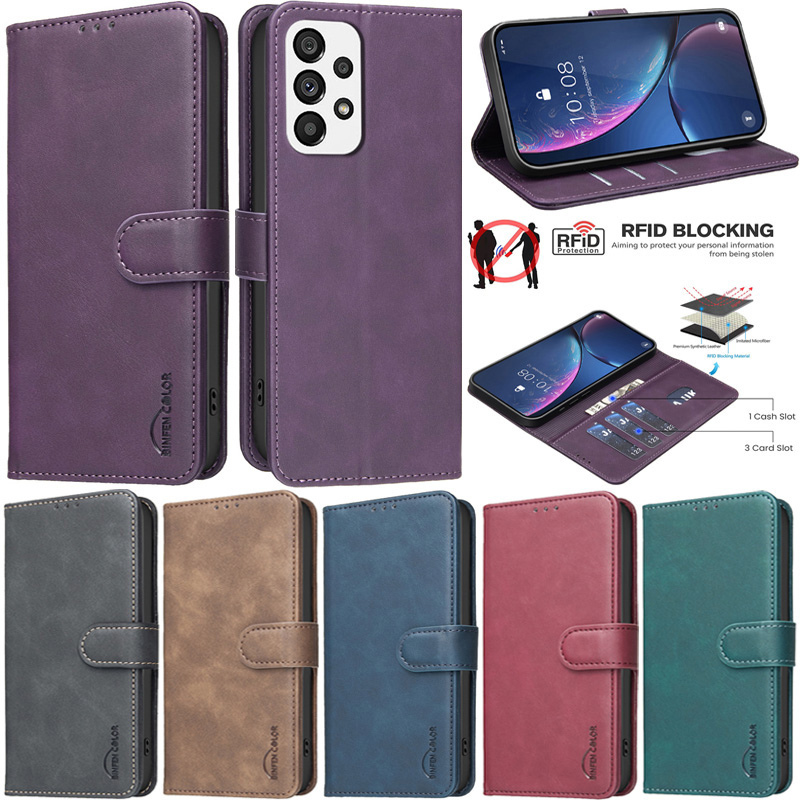 SAMSUNG หรูหราสําหรับSamsung Galaxy A53 A33 A73 A23 A13 A52 A72 A52s A32 4G A12 A22 5G S23 FE S21 Ultra S21 FE A32 5G A22 4G Retroหนังกระเป๋าสตางค์