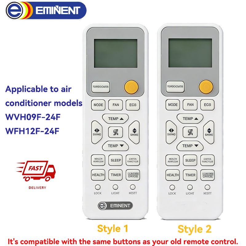 รีโมทคอนโทรลเครื่องปรับอากาศ Eminent สําหรับรุ่น WVH09F-24F และ WFH12F-24F หมายเลขส่วน: A26-FC-WVHR32F-0037. รีโมทบังคับ "0010406609ม".