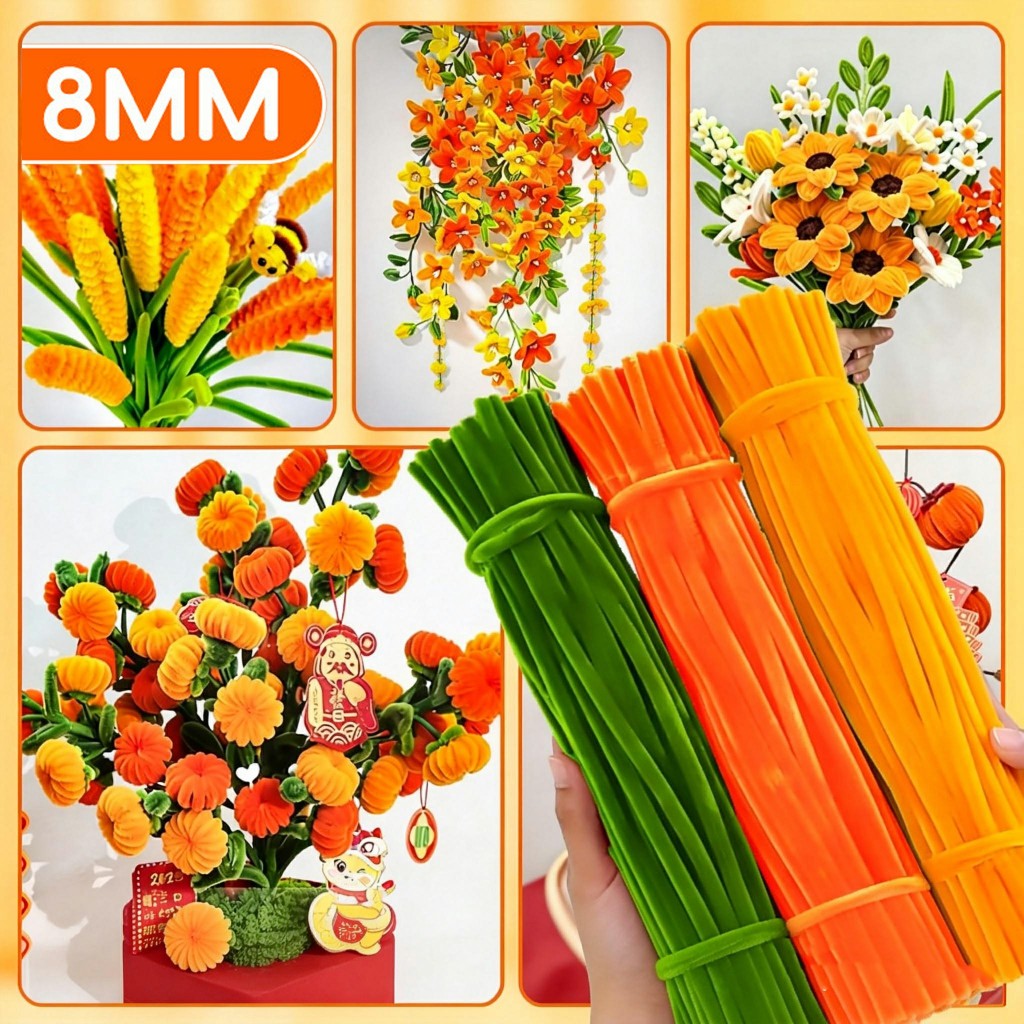 100ชิ้น ลวดกำมะหยี่ DIY หนา 8mm มีหลายสี แยกสี ขนนุ่มฟู ทำดอกไม้ ดัดง่าย สร้างสรรค์งานประดิษฐ์ต่างๆ