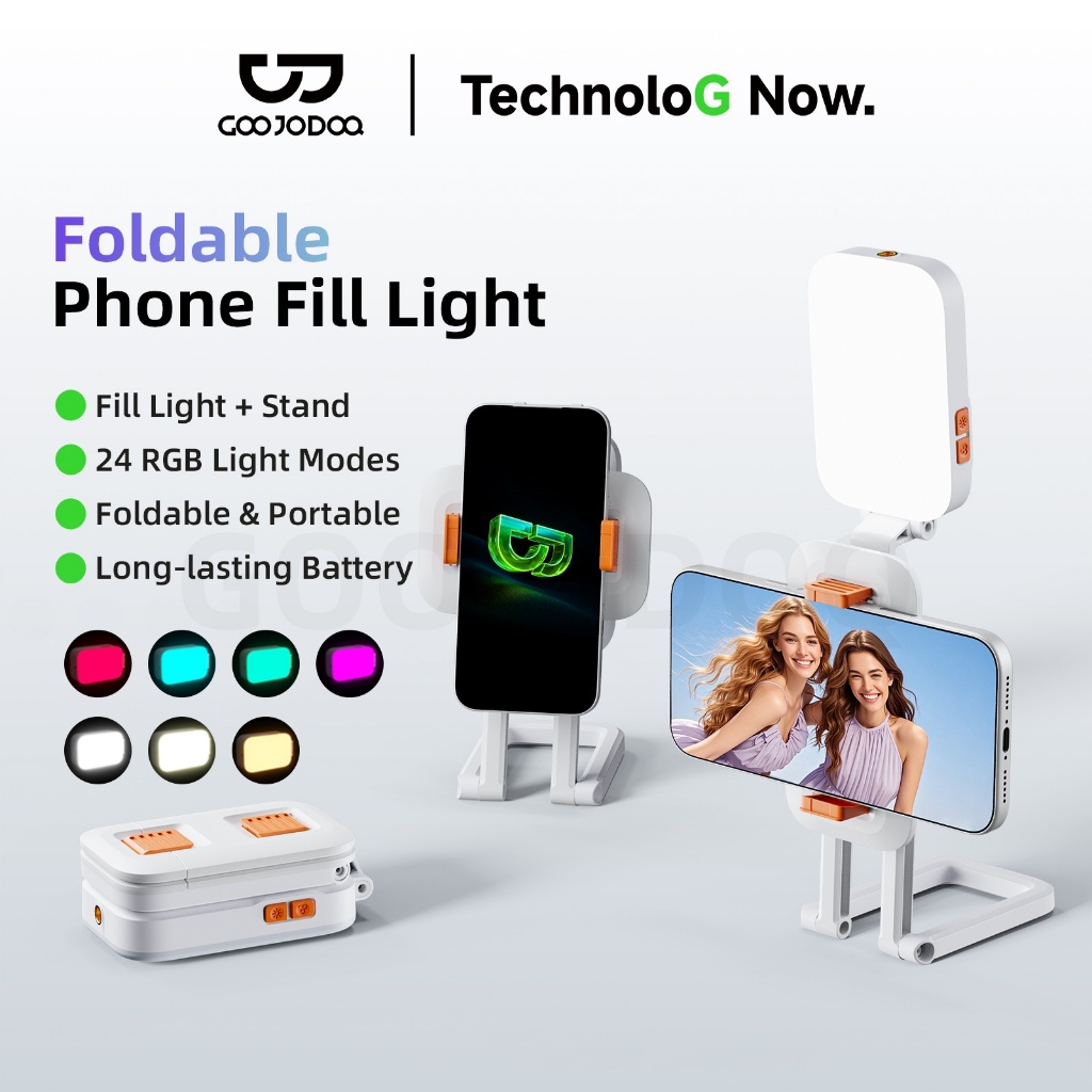 GOOJODOQ ขายึดสไตล์เติมแสง 24 โหมดไฟ RGB แบบพับเก็บได้และพกพาได้แบตเตอรี่ติดทนนาน